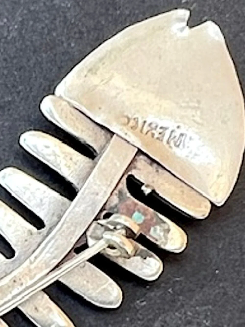 Vintage Mexican Silver Plate Fish Skeleton Brooch Pin Large 3.25